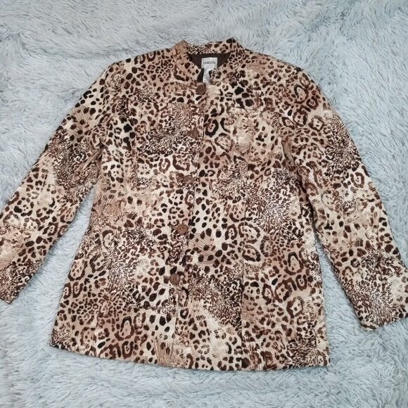 Chico's Jackets & Blazers - Vintage Chico's Womens Jacket‎ Biege 1 Cheetah Leopard Animal Print Pockets